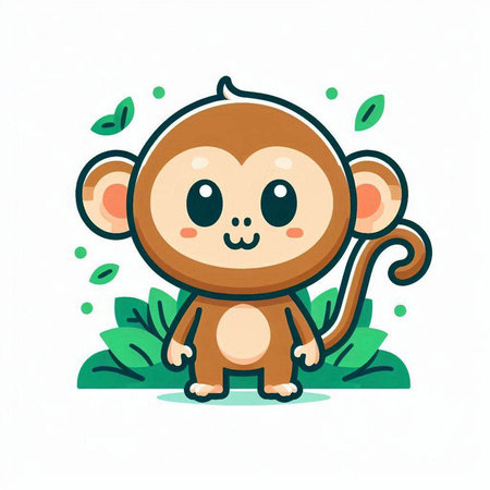 Cute cartoon monkey with leaves on white background. Vector illustration.のイラスト素材