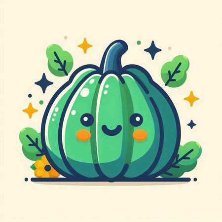 Cute green pumpkin character. Vector illustration in flat cartoon style.のイラスト素材