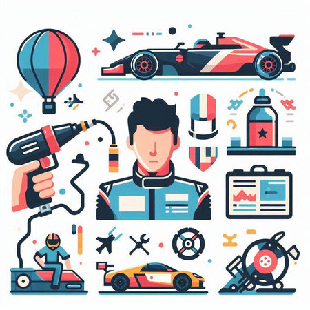 Set of racing car icons. Vector illustration in flat design style.のイラスト素材