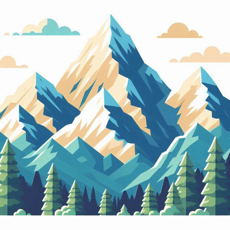 Mountains with coniferous forest. Vector illustration in flat styleのイラスト素材
