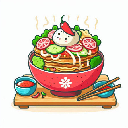 Illustration of a bowl of delicious Japanese food on a white backgroundのイラスト素材
