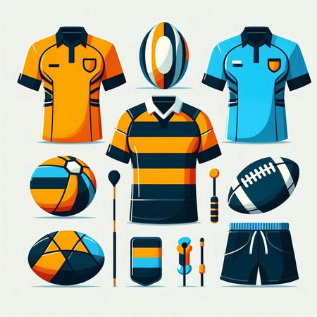 Set of soccer, rugby, football, basketball and rugby uniform. Vector illustrationのイラスト素材