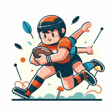 Rugby player running with ball. Cartoon style vector illustration.のイラスト素材