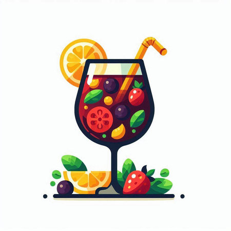 Cocktail with fruits and berries. Vector illustration in flat styleのイラスト素材