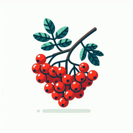 Red rowan branch with berries. Vector illustration on white background.のイラスト素材