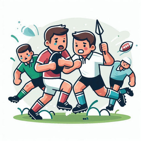 Illustration of rugby players in action. Vector illustration of rugby players.のイラスト素材
