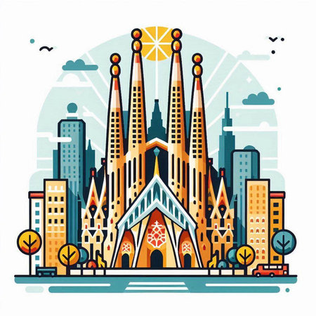 Church in the city. Vector illustration in flat style. Architecture of the city.のイラスト素材