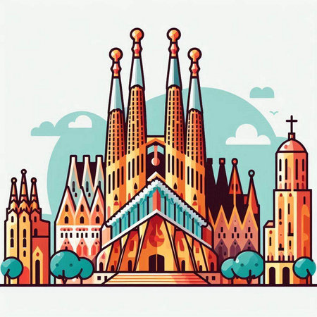 Church of the Sacred Heart of Jesus. Vector illustration in retro styleのイラスト素材