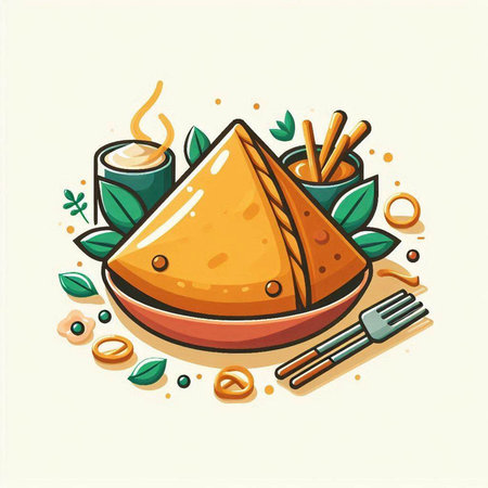 Illustration of a plate of nachos with fork and knifeのイラスト素材