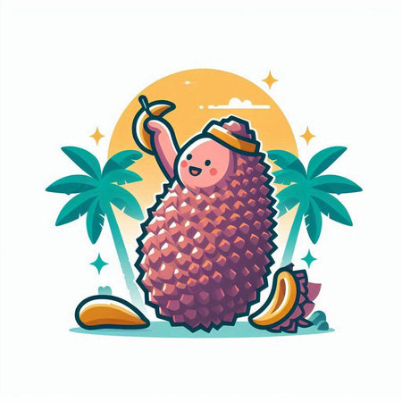 Funny cartoon pineapple character. Tropical fruit vector illustration in flat style.のイラスト素材