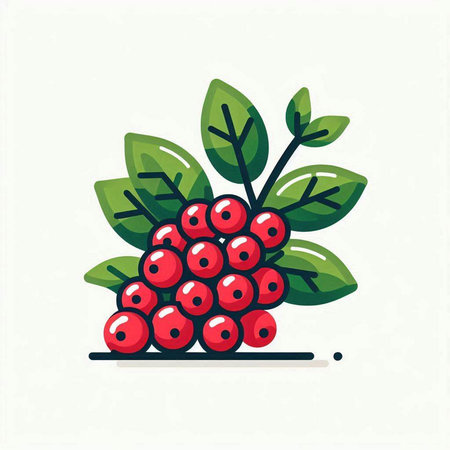 Bunch of ripe red currant with green leaves. Vector illustration.のイラスト素材