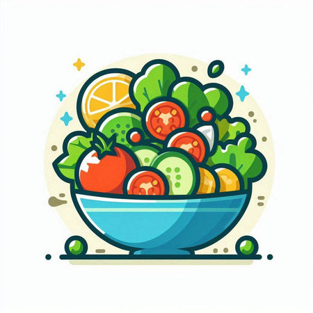 Vegetable salad in a bowl. Vector illustration in flat style.のイラスト素材