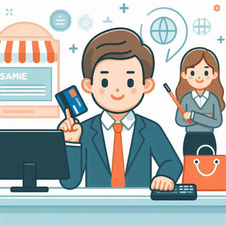 Businessman and businesswoman working at the office. Flat design vector illustration.のイラスト素材