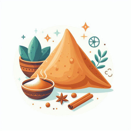 Spices and herbs in clay pots. Vector illustration in cartoon style.のイラスト素材