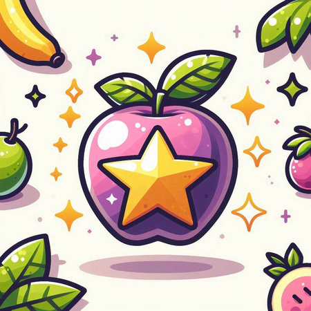 Illustration of an apple with a star and stars on a white backgroundのイラスト素材
