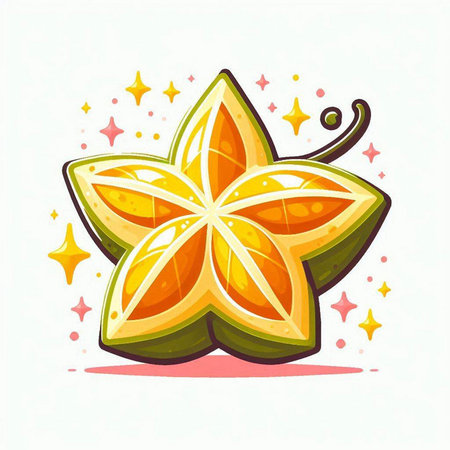 Starfruit on white background. Vector illustration in cartoon style. Isolated.のイラスト素材