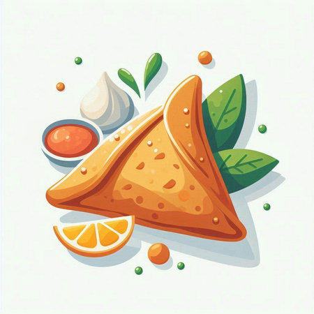 Illustration of a traditional Indian snack - samosa. Vector illustrationのイラスト素材