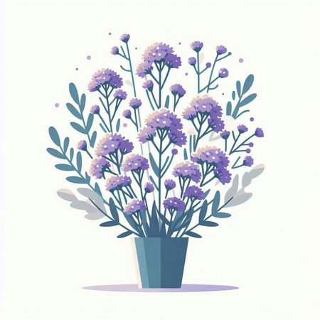 Bouquet of purple flowers in a vase, vector illustrationのイラスト素材