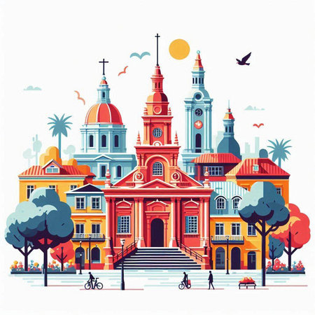 Colorful vector illustration of Buenos Aires, Argentina. Retro style.のイラスト素材