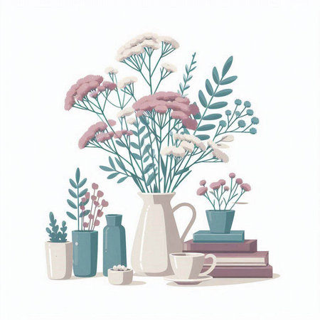 Flowers in vases. Vector illustration, eps 10.のイラスト素材
