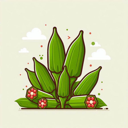 Illustration of okra with fruits and vegetables, vector illustration.のイラスト素材