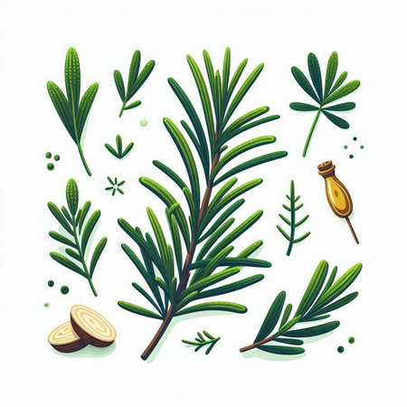 Vector illustration of rosemary branches and spices on a white background.のイラスト素材