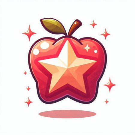 Red apple with a star on a white background. Vector illustration.のイラスト素材
