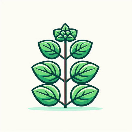 Mint leaves icon. Vector illustration of a green plant with leaves.のイラスト素材