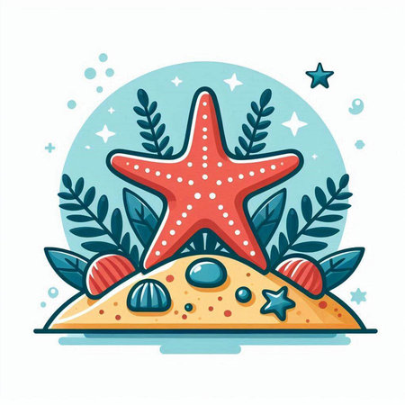 Starfish on the sand. Vector illustration in a flat style.のイラスト素材