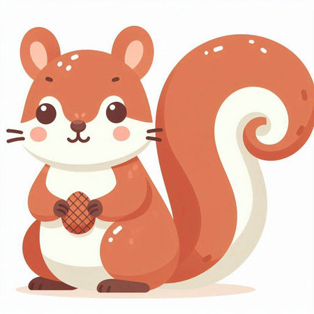 Cute squirrel with acorn isolated on white background. Vector illustration.のイラスト素材