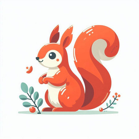 Hand drawn vector illustration of a cute little squirrel with a red tail.のイラスト素材