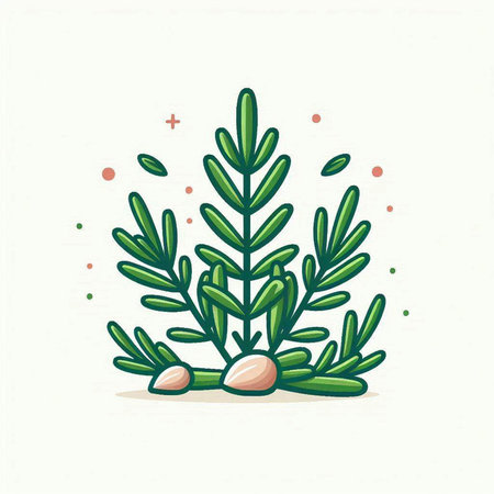 Christmas tree with leaves and nuts. Vector illustration in flat style.のイラスト素材