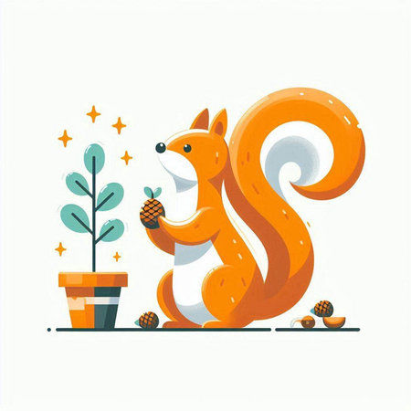 Cute squirrel with pine tree and acorns. Vector illustration.のイラスト素材