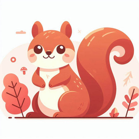 Cute squirrel sitting on the ground in the forest. Vector illustrationのイラスト素材