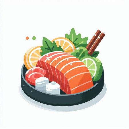 Salmon Sashimi - Japanese Cuisine - Vector Illustrationのイラスト素材