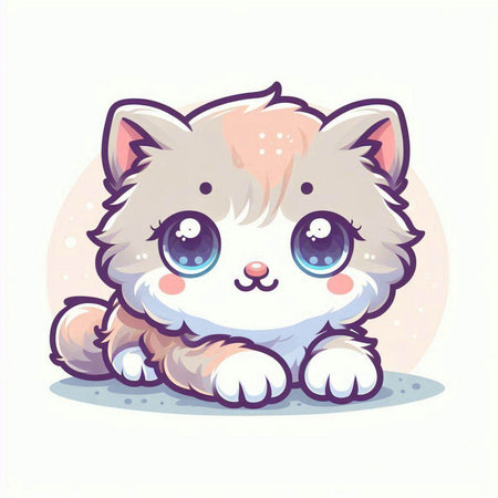 Cute cartoon cat with blue eyes on white background. Vector illustration.のイラスト素材