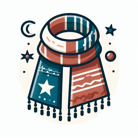 Vector illustration of shawl in retro style with stars and stripes.のイラスト素材
