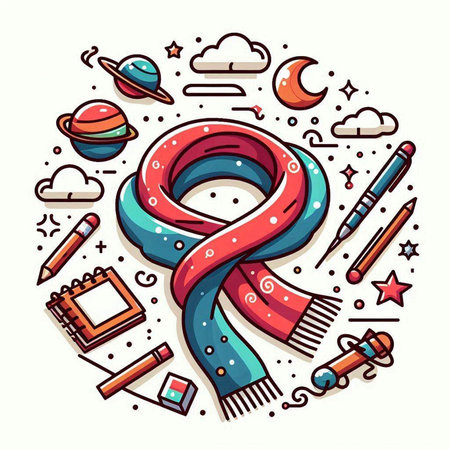 Vector illustration of a set of colorful hand drawn elements in the doodle styleのイラスト素材