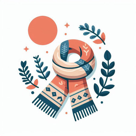 Hand drawn vector abstract stock graphic illustration with cute scandinavian style winter scarf isolated on white backgroundのイラスト素材