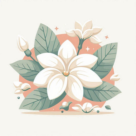 Beautiful floral background with white flowers and leaves. Vector illustration.のイラスト素材