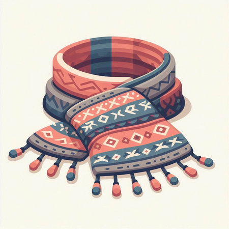 Vector illustration of a colorful knitted scarf with ethnic ornamentsのイラスト素材