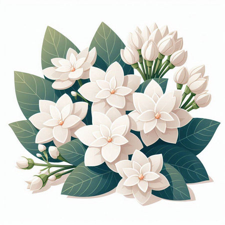 Bouquet of white jasmine flowers. Vector illustration.のイラスト素材