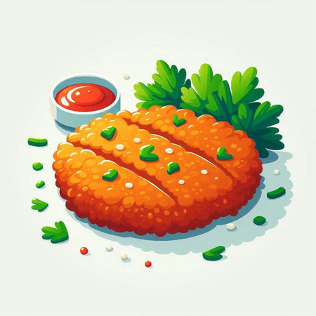 Illustration of a carrot cutlet with parsley and tomato sauceのイラスト素材