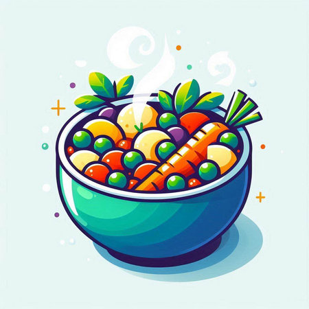 Vegetable salad in a bowl. Vector illustration. Vegetarian food.のイラスト素材