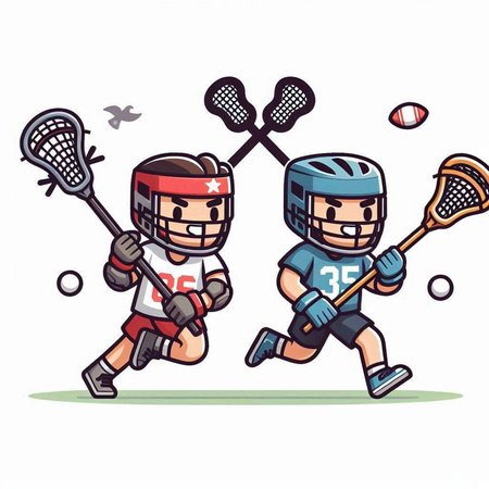 Lacrosse players, cartoon vector illustration isolated on white background.のイラスト素材