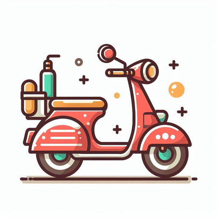 Vintage scooter flat color vector icon. Retro motorbike.のイラスト素材