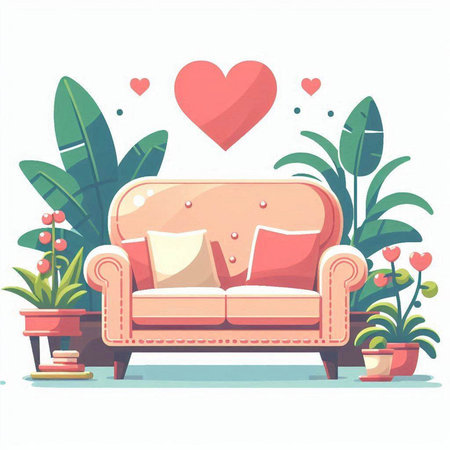 Couch with pillows. Vector illustration in flat cartoon style.のイラスト素材