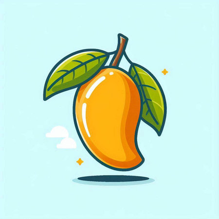 Mango fruit vector illustration in flat cartoon style. Mango with leaves.のイラスト素材