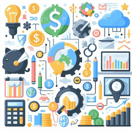 Flat design modern vector illustration concept of business, finance, analysis and planning.のイラスト素材