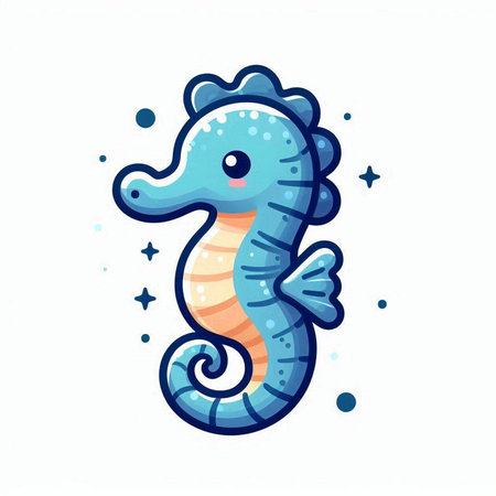 Cute cartoon seahorse on white background. Vector illustration.のイラスト素材